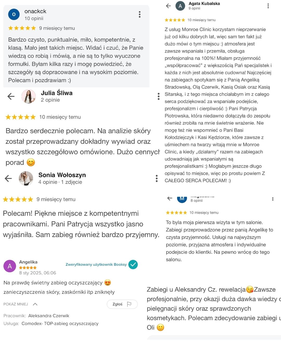 Opinie klientów o zabiegach i obsłudze MONROE Clinic